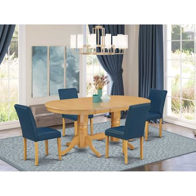 Victorian Dining Set 4 Person - 5 Piece Table & Chair Set with Leaf - PU Leather Oasis Color