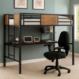 Wooden & Metal Twin Size Bunk Bed with Workstation, Black