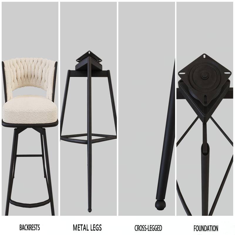 26" Bar Chair Linen Woven Bar Stool Set of 2