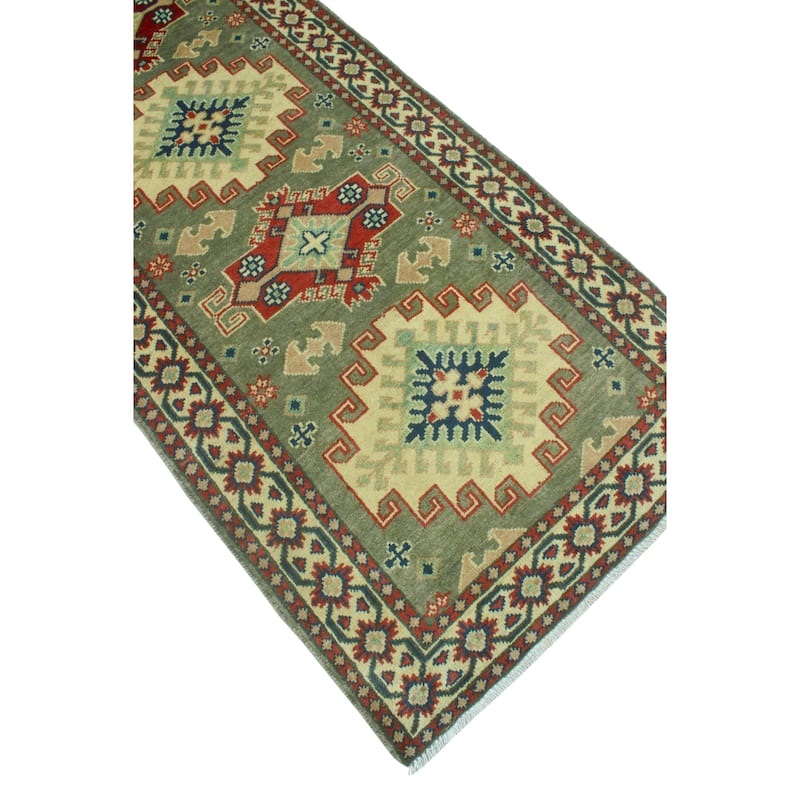 Noori Rug Kazak Viola Grey-Green/Ivory Runner - 2'9" x 9'6"