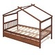preview thumbnail 17 of 43, Twin Size Wooden House Bed with Twin Trundle with Roof for Kids