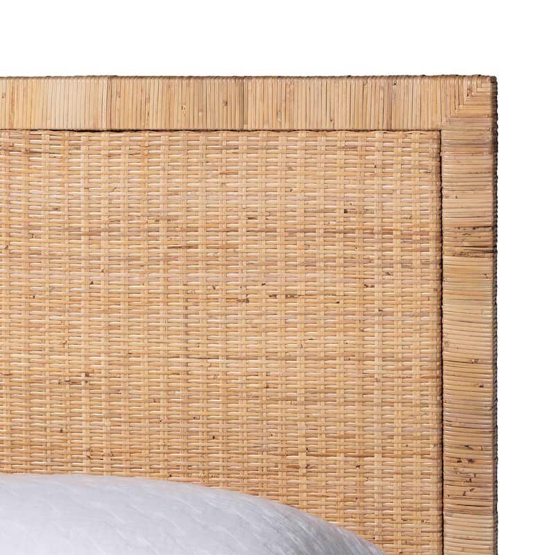 Kalimantan Natural Rattan Bed - Coastal Boho Style Bed Frame with Woven Detailing, Queen