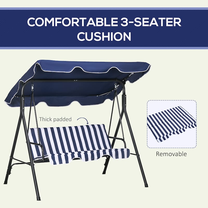 Steel 3-Seat Patio Swing with Stand and Removable Cushion - Outdoor Canopy Swing (440lb Capacity)