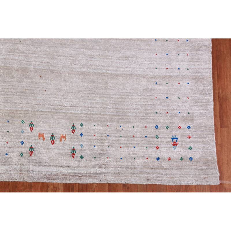 Hand Knotted Oriental 100% Wool Carpet Tribal Stripe Beige & Ivories Gabbeh Area Rug - 12' 3'' X 9' 2''