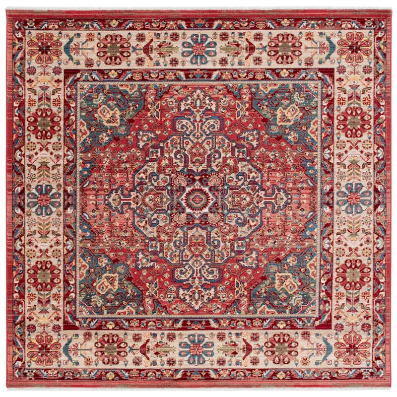SAFAVIEH Kashan Marybeth Oriental Rug with Fringe - 3'3" Square - Red/Ivory