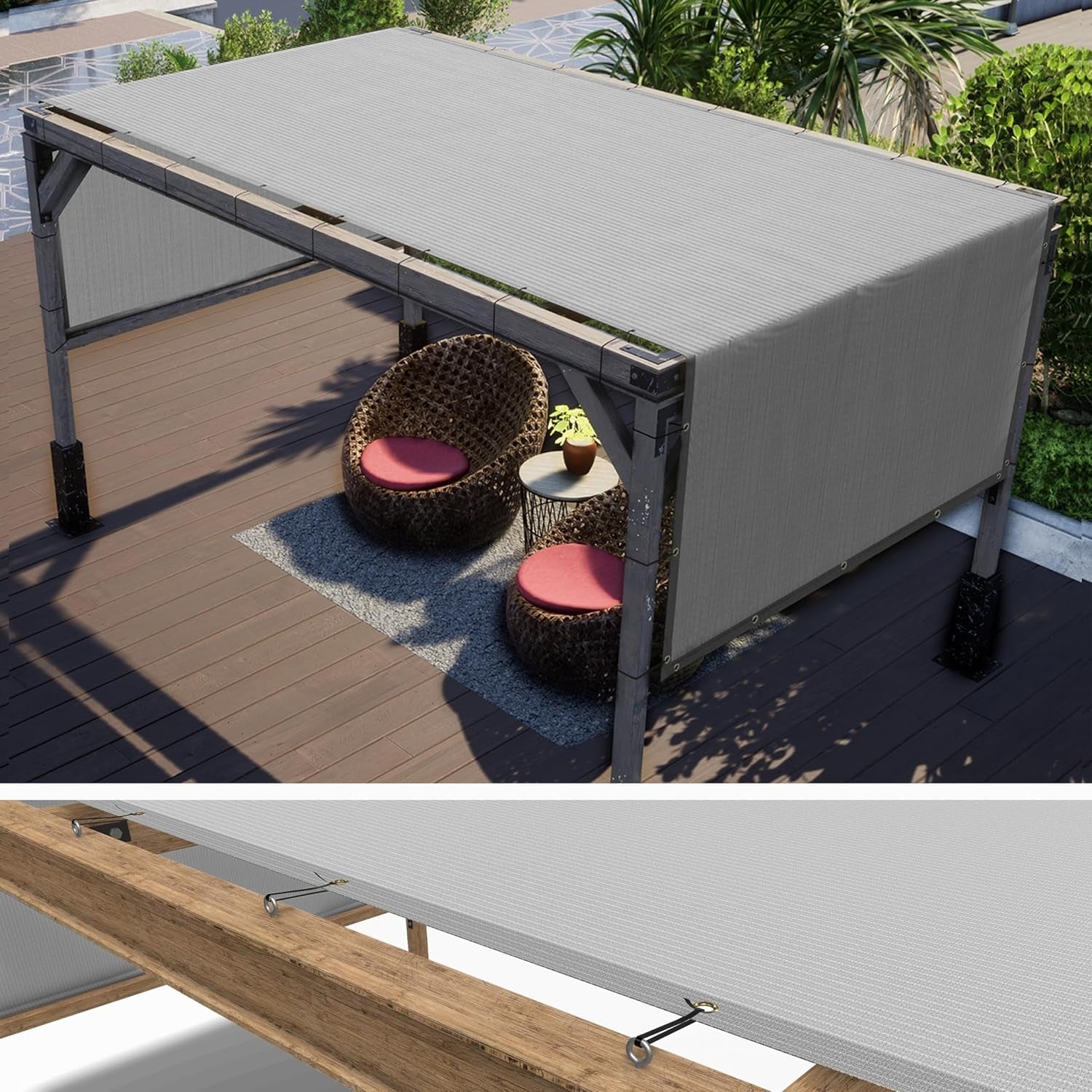 10' x 10' Grey Pergola Sun Shade Canopy Replacement Cover, UPF50, 260 GSM, Outdoor Patio, Garden, Backyard