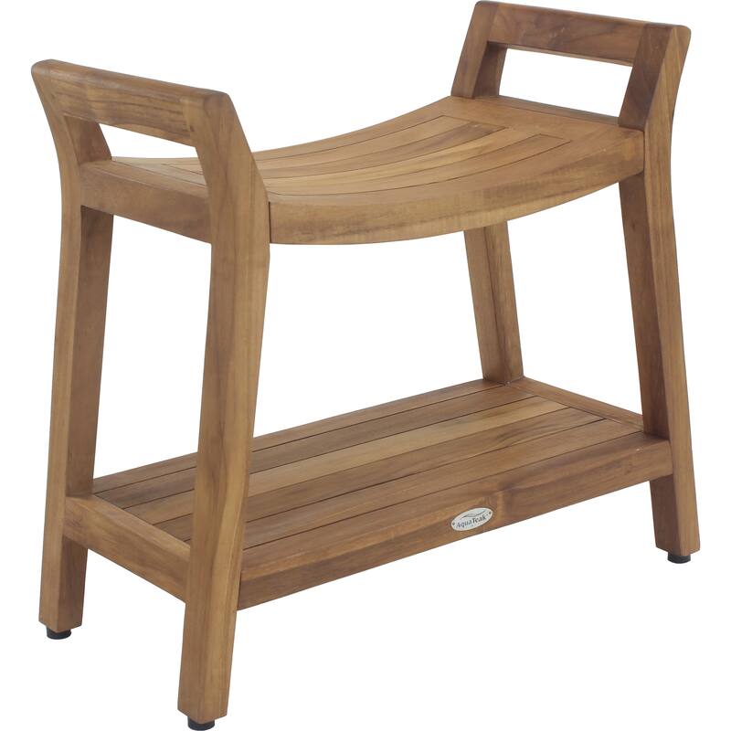 Patented Asia Ascend Teak Shower Bench - Teak Oil - 18" Wide with Shelf