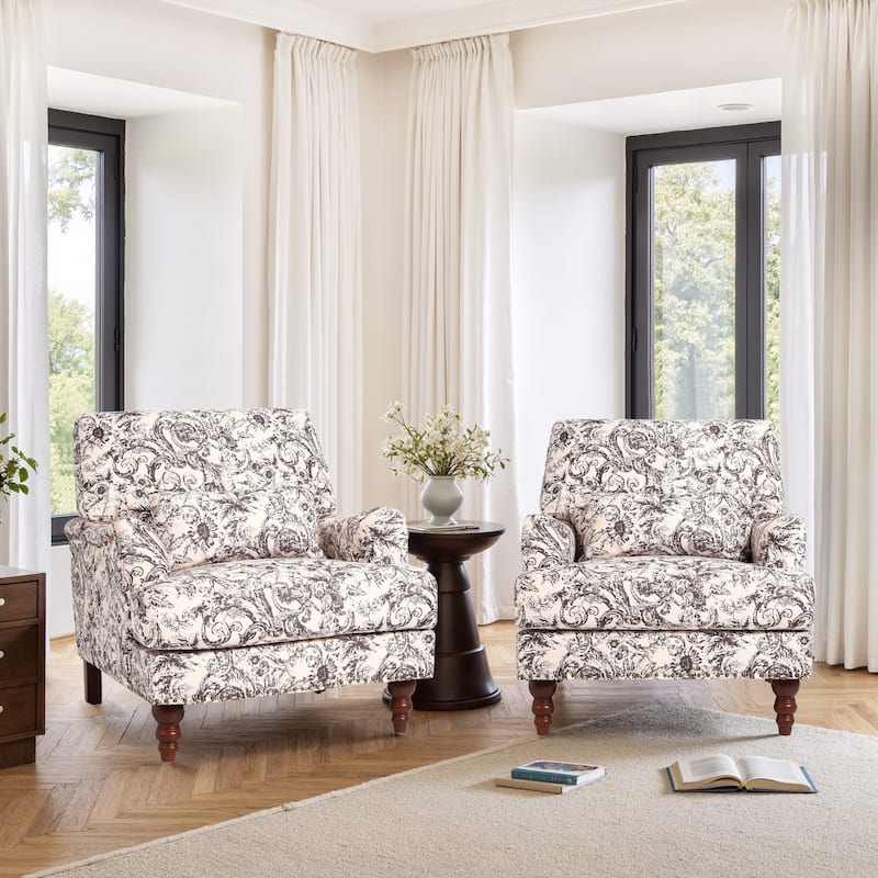 Set of 2 Mid Century Chenille Upholstered Accent Chairs