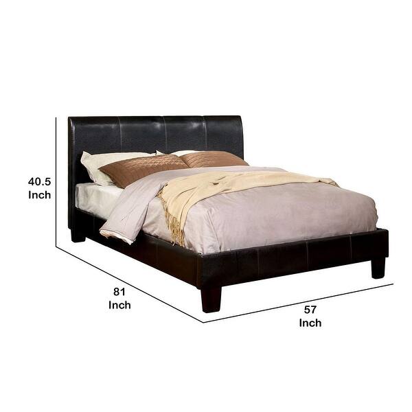 Platform Style Leatherette Full Size Bed with Curved Headboard, Brown