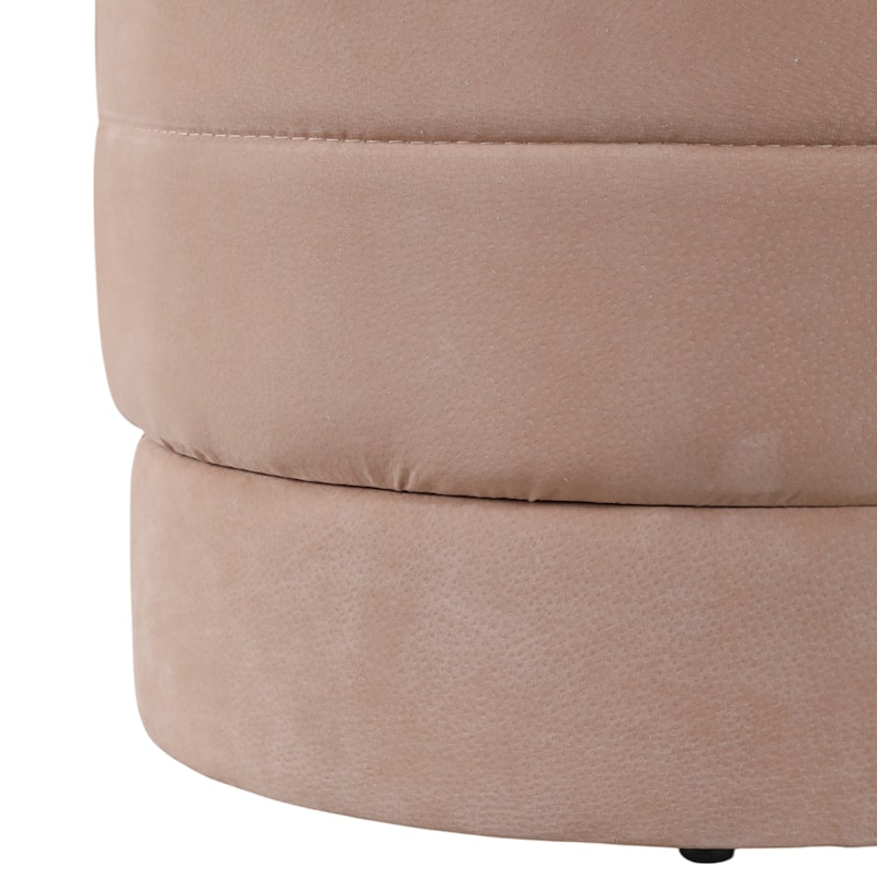 Wood Ottoman Round Compact Pouf Footstool Luxury Accent - 19" Brown