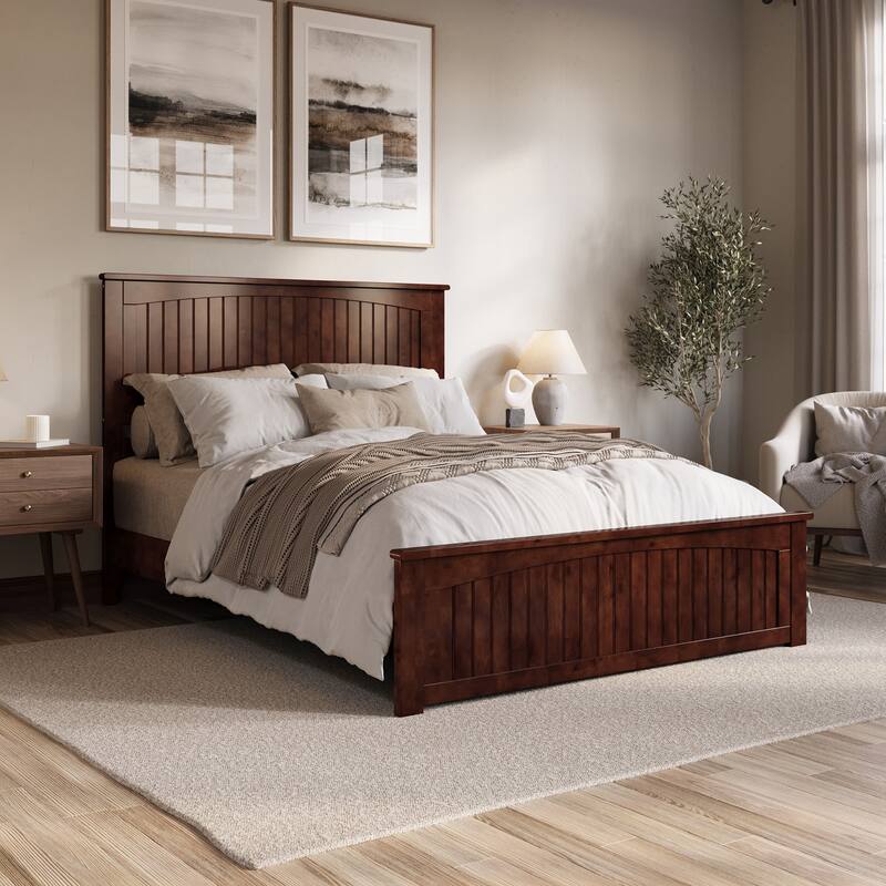 Naples Solid Wood Low Profile Platform Bed with Matching Footboard - Walnut - Queen