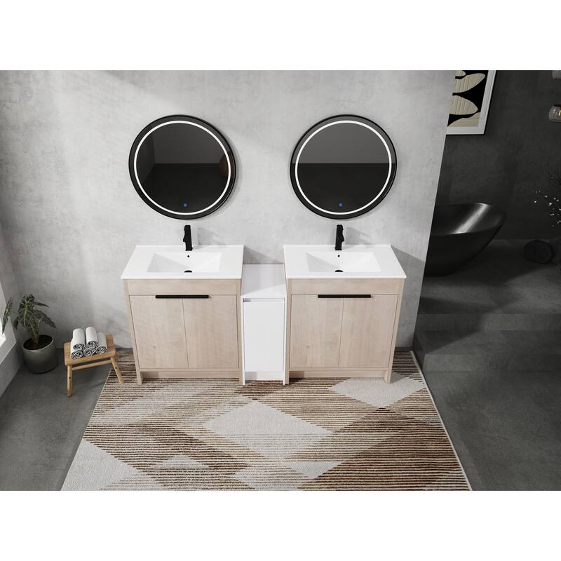 72" Freestanding Bathroom Vanity Set with Adjustable Storage Cabinets, Black Ceramic Sink