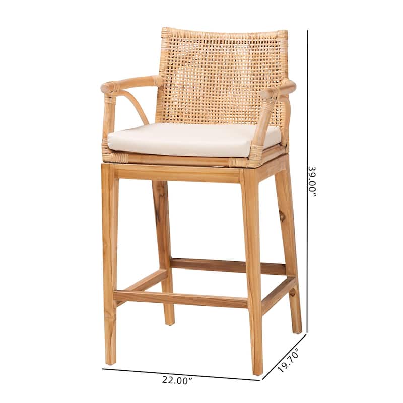 Storsel Bohemian Natural Rattan and Teak Wood 2-Piece Counter Stool Set