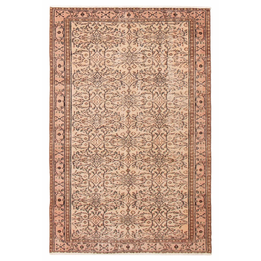 ECARPETGALLERY Hand-knotted Melis Vintage Cream Wool Rug - 5'5 x 8'5