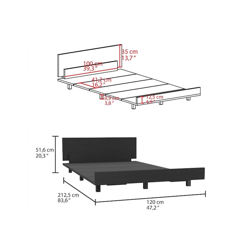 Black Twin Bed Base with Headboard, Easy Assembly, Modern Classic Design