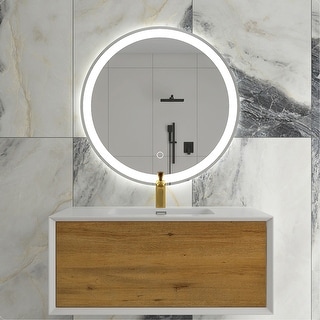 24 In. Round Wall-Mounted Dimmable LED Bathroom Vanity Mirror With ...