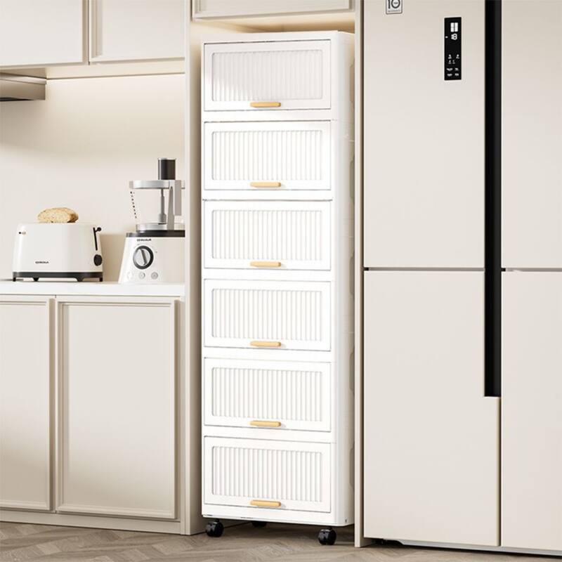 Kitchen Cabinet, Flip Open Storage Box With Wheels, Movable Storage Cabinet, Kitchen Shelf, Movable Storage Box-White
