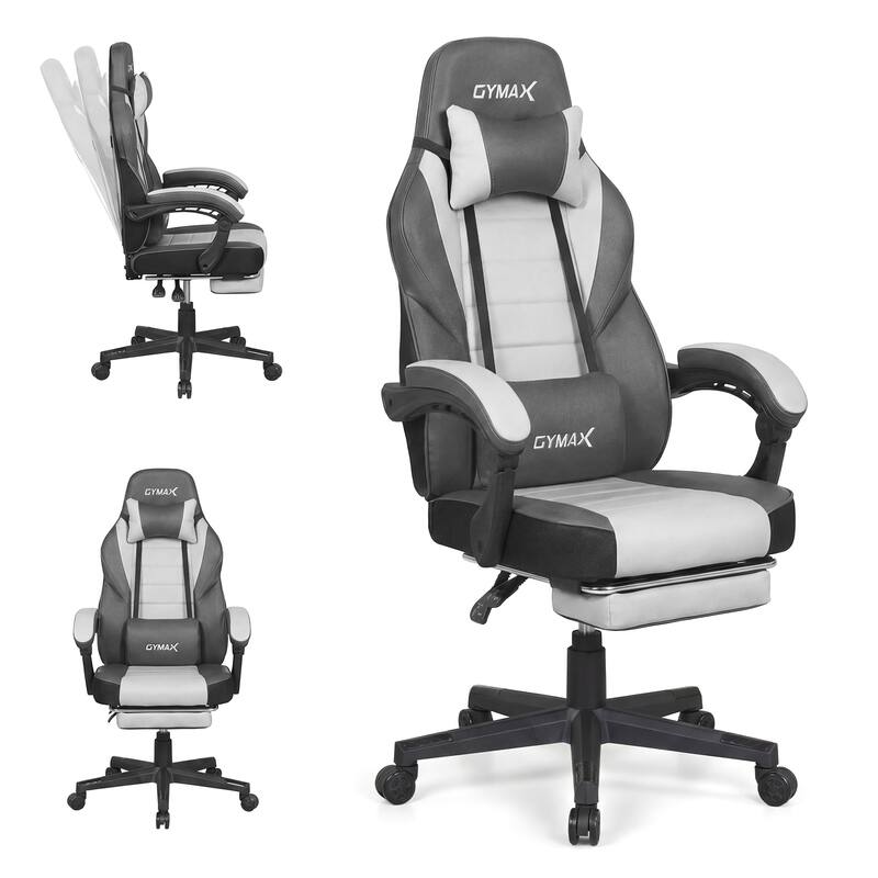 Gymax Gaming Chair w/ Headrest Reclining Backrest Lumber Support - Grey