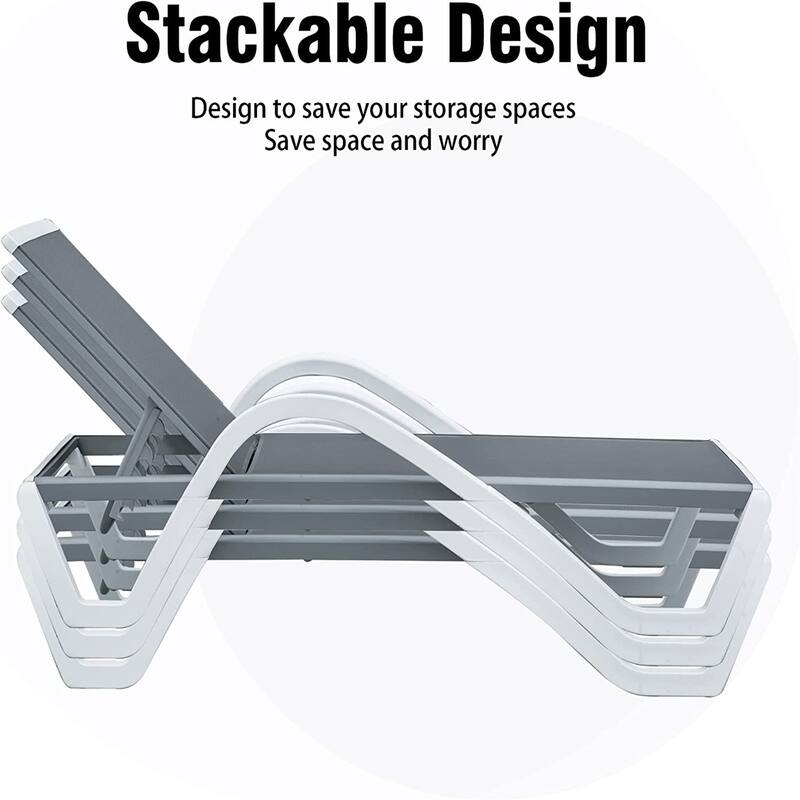 GDFStudio - Patio Chaise Lounge Adjustable Aluminum Pool Lounge Chair with Arm, All-Weather for Outdoor