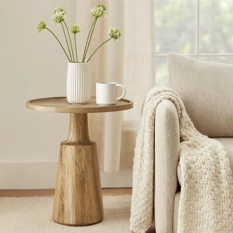 Coch 24 Inch Artisan Accent Table with Round Tabletop Tapered Base Brown