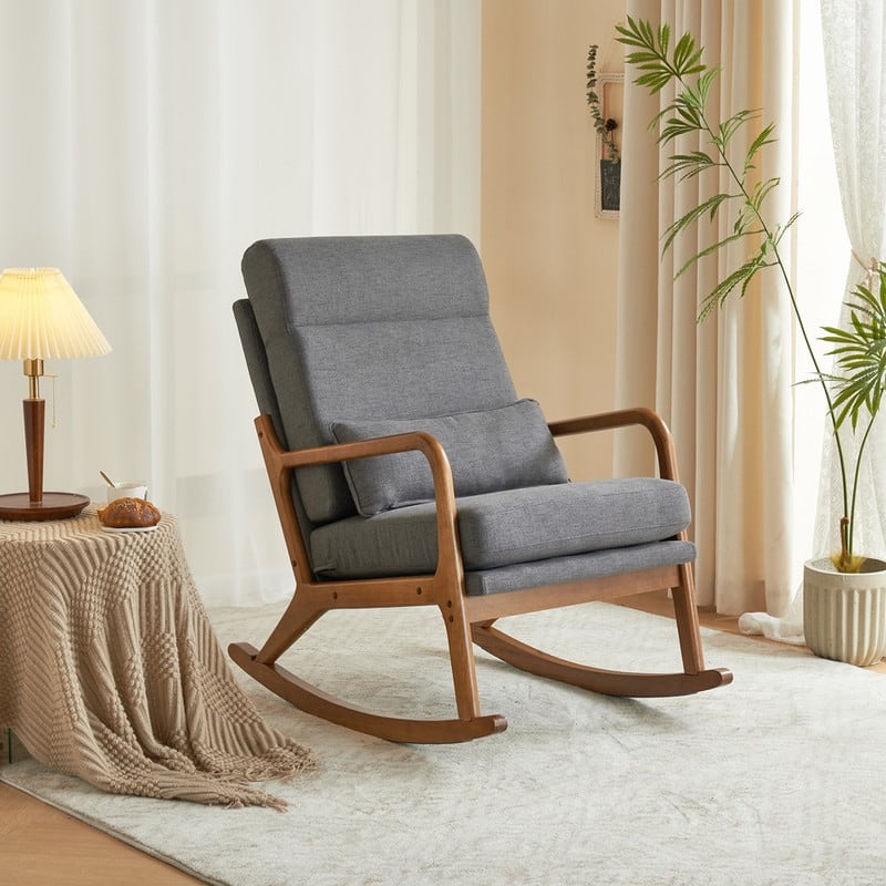 39.37'' W High-Back Dual-Use Upholstered Rocking Chair/Accent Chair - Deep Grey Linen