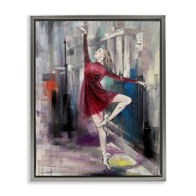 Stupell Ballet on City Street Framed Floater Canvas Wall Art Design By Lucille Lee - 17 x 21 - Grey