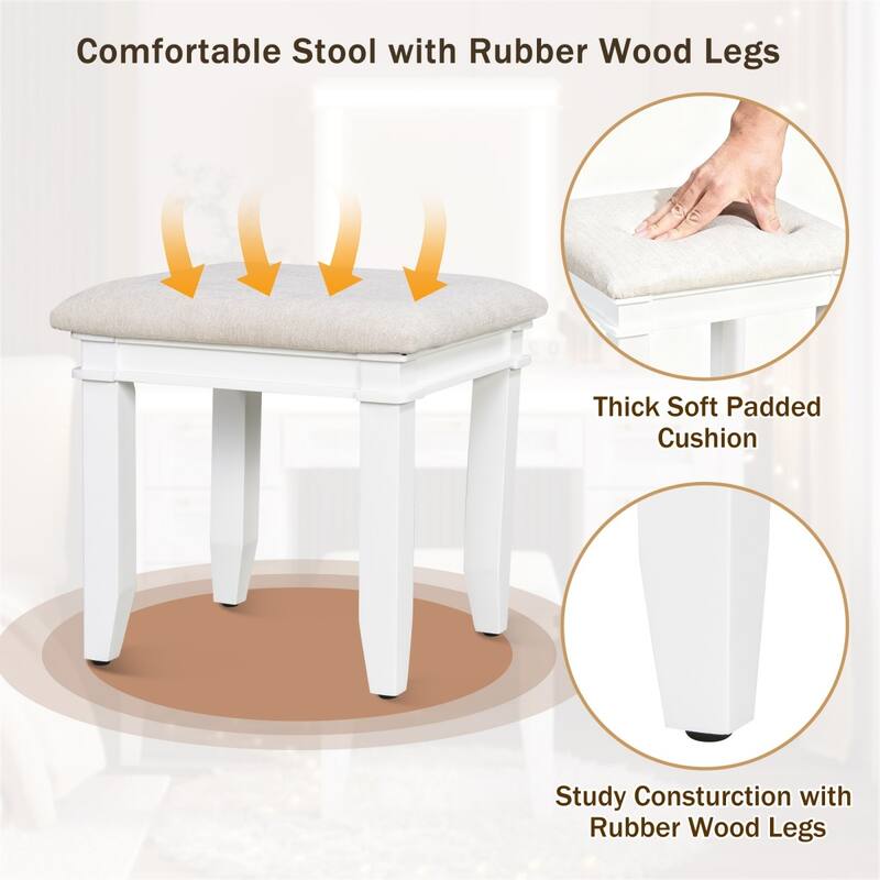 48" Dresser with Mirror, LED Light Strips, 7 Drawers and Stool