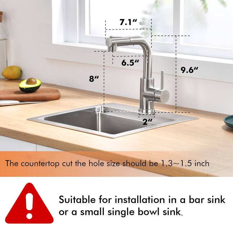 Modern 360° Swivel Bathroom Sink Faucet with Pull Out Sprayer, Suitable for Bar Sinks and Small Single Basin Sinks