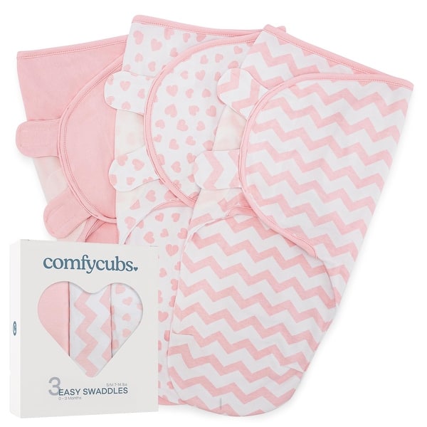 slide 2 of 6, Easy Swaddle Blanket, 3 Pack - 100% Cotton by Comfy Cubs Small - Pink