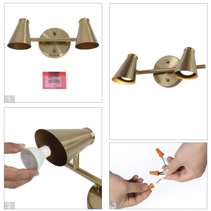 Modern 2-Light Black Gold Bathroom Vanity Light Dimmable Metal Wall Sconces