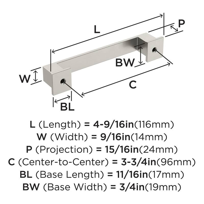 Appoint 3-3/4 in (96 mm) Center-to-Center Satin Nickel Cabinet Pull - 3.75