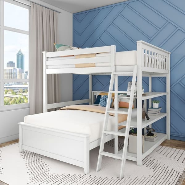Max and Lily LShaped Full over Full Bunk Bed with Bookcase Bed Bath