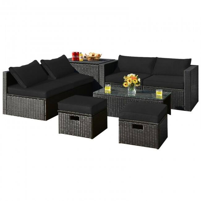 8 Pieces Patio Rattan Storage Table Furniture Set - 25" x 25" x 4" (L x W x D)