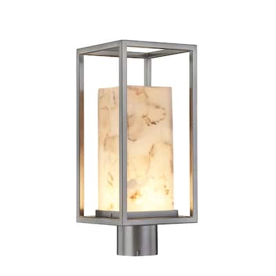 Justice Design Alabaster Rocks!? Laguna 7-inch Brushed Nickel Outdoor LED Post Light, Shaved Alabaster Rocks Shade