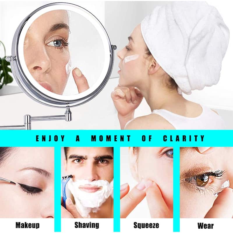 8 Inch Extension Wall Mount Two-Sided Makeup Vanity Mirror with LED