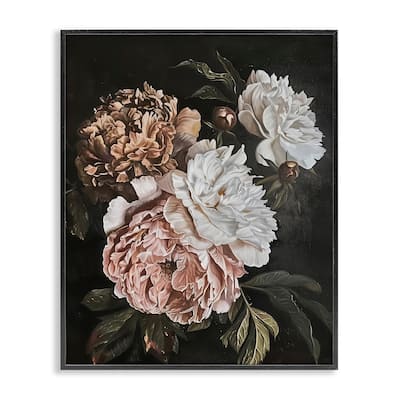 Stupell Moody Peonies on Black Framed Giclee Art Design By Arlington Prints
