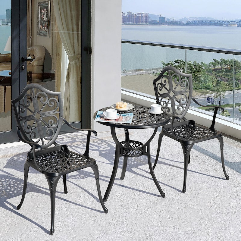 3-Piece Outdoor Bistro Set,Cast Aluminum Patio Set with Umbrella Hole