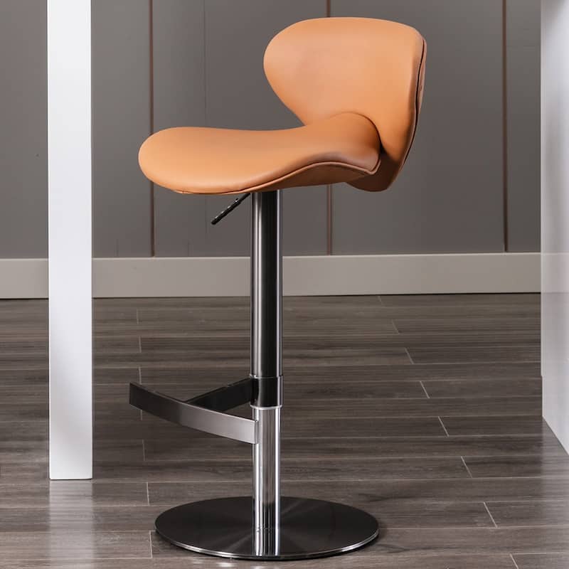 360 Degree Swivel Stainless Steel Adjustable Height Bar Stool - Brown
