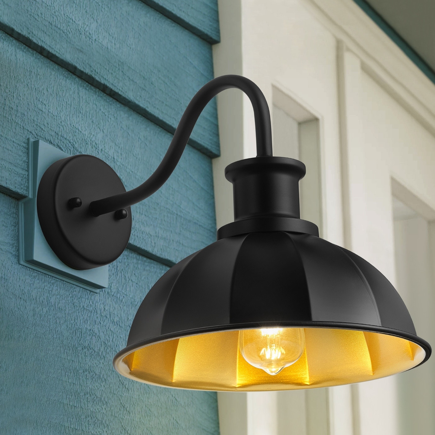 Vintage 12 Inch Black Exterior Wall Sconce Hardwired Outdoor Barn