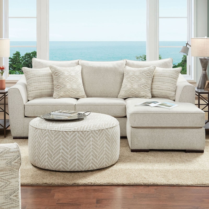 Chenille Upholstered Sectional Sofa in Ivory Finish