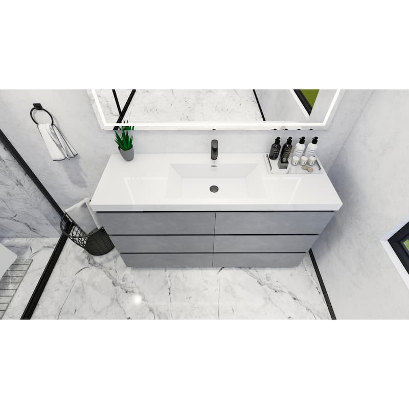 Angeles 60“ freestanding bath vanity with single basin reinforced acrylic top