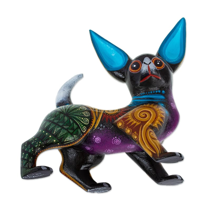 Novica Handmade Black Chihuahua Wood Alebrije Sculpture