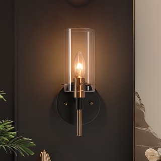 Modern Black Gold 1-Light Clear Glass Wall Sconces Vanity - 4.7" L x 5" W x 11" H