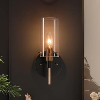 Modern Black Gold 1-Light Clear Glass Wall Sconces Vanity - 4.7" L x 5" W x 11" H