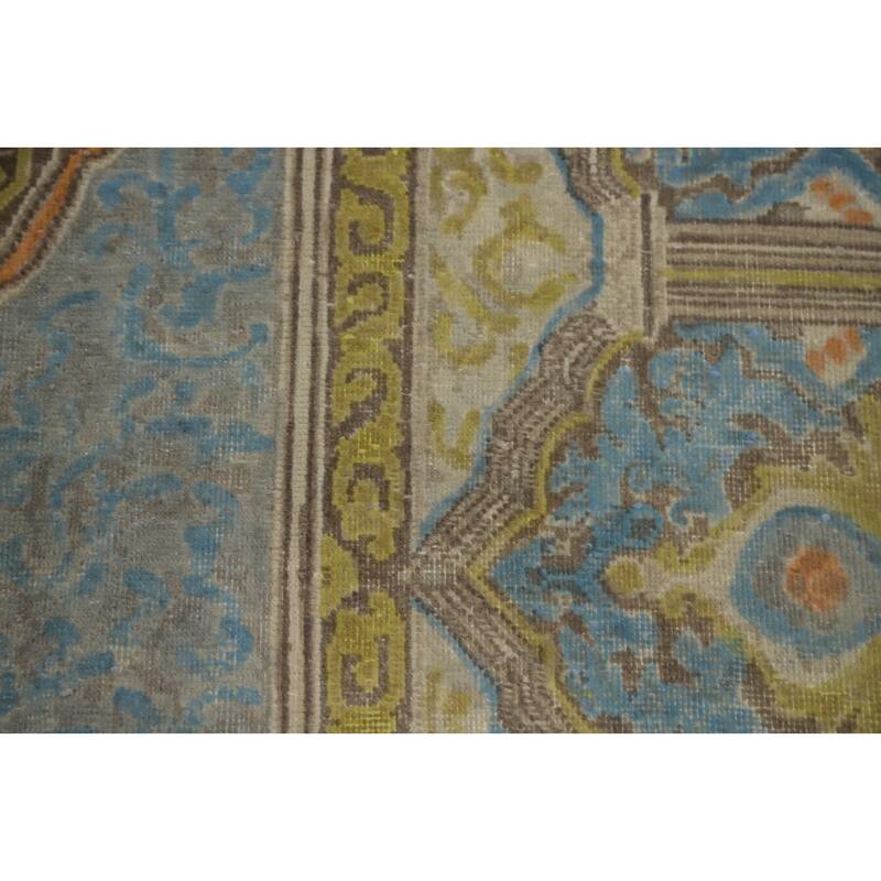 Hand Knotted Oriental 100% Wool Carpet Traditional Medallion Beige & Ivories Kerman Area Rug - 13' 4'' X 9' 7''