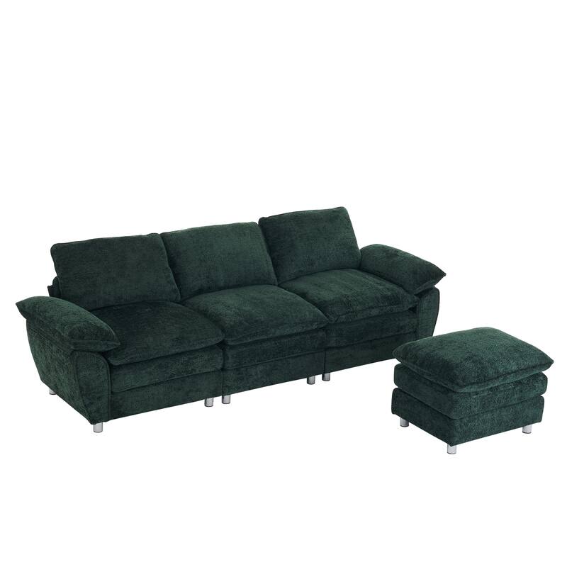 Modern Upholstered Deep 3-Seat Sofa Couch with Ottoman