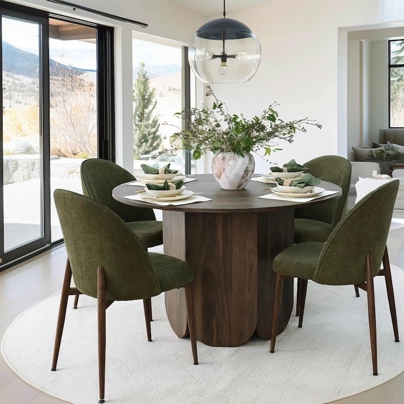 Upholstered Back Chenille Dining Chair (Set of 4) - Green-Walnut