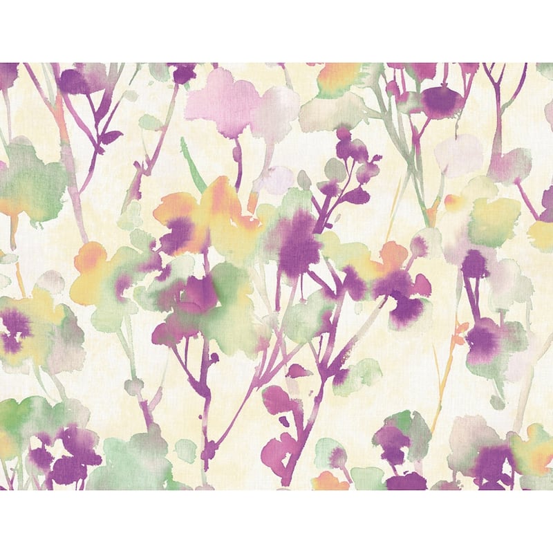 Seabrook Designs Faravel Watercolor Botanical Unpasted Wallpaper - 27 in. W x 27 ft. L (approximately 60.75 sq. ft.) - Purple, Mint & Orange