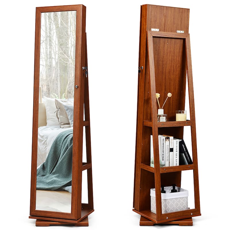 Costway 360degree Rotatable Jewelry Cabinet 2-in-1 Lockable Mirrored - See Details