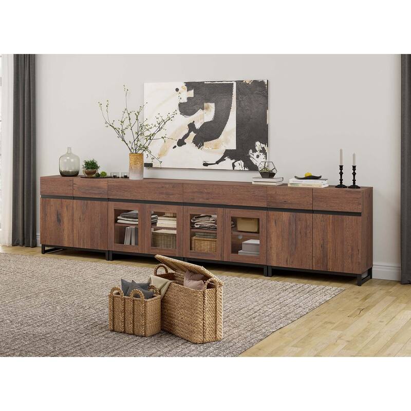 4 in 1 Dresser with 2 Drawers & Glass Doors, Adjustable Shelf, Modern Storage Cabinet and Closet Organizer for Bedroom - Brown - 2-drawer